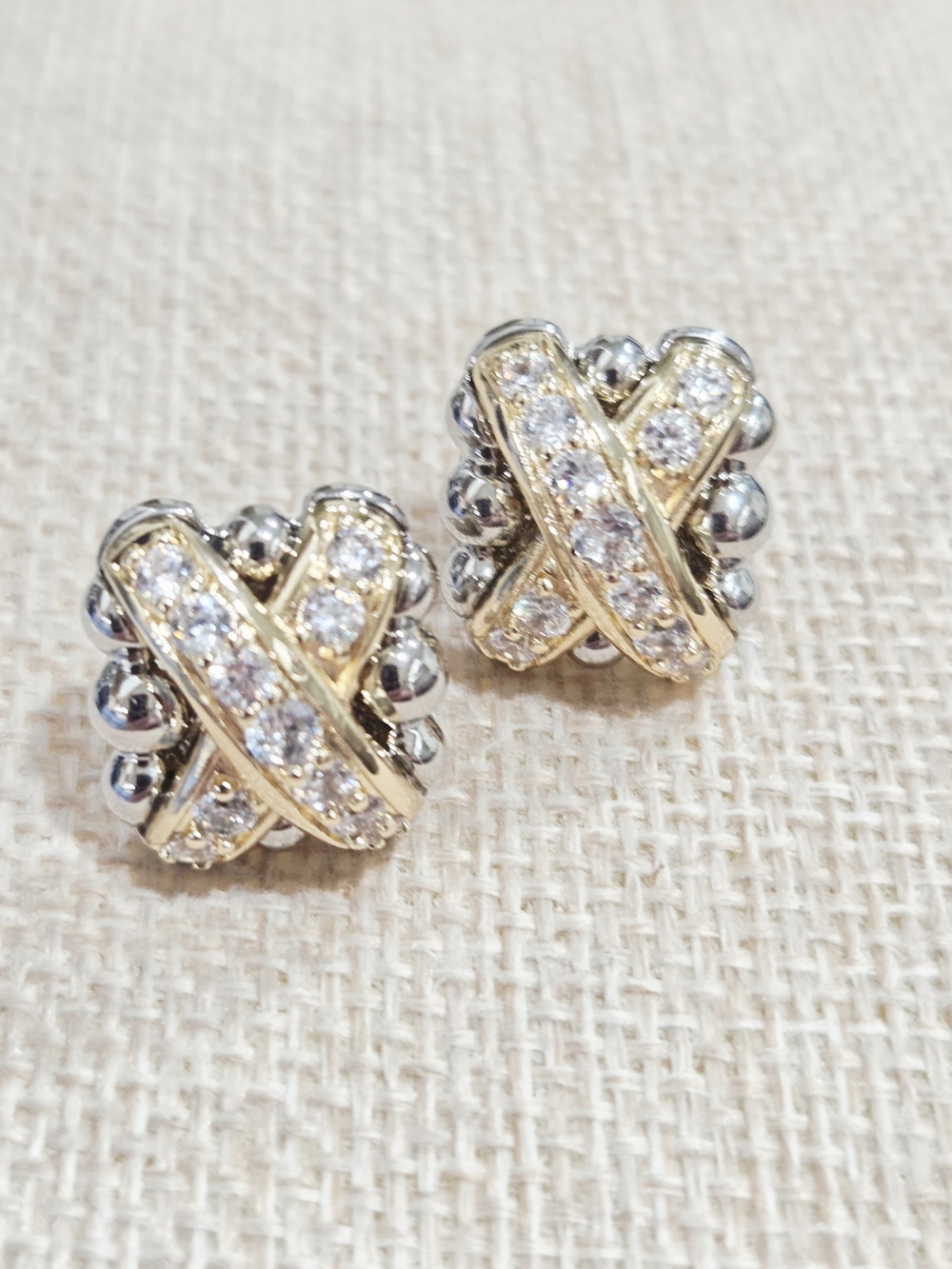Gold and Silver X Stud Earrings
